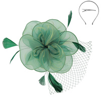 WOMEN'S KENTUCKY DERBY TILT MESH FLOWER FEATHERS FASCINATOR WITH DUAL FUNCTION AS CLIP AND HEADBAND