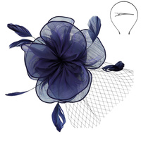 WOMEN'S KENTUCKY DERBY TILT MESH FLOWER FEATHERS FASCINATOR WITH DUAL FUNCTION AS CLIP AND HEADBAND