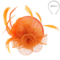 KENTUCKY DERBY SOUTHERN STYLE VEILED SINAMAY FASCINATOR HEADPIECE 3-PIECE DECORATIVE DETACHABLE HEADBAND INCLUDES HEADBAND AND C