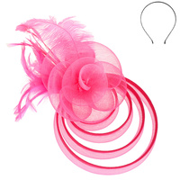 FLORAL FEATHERED MESH FASCINATOR WITH HAIR CLIP