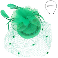 FLORAL FEATHERED ROUND PILLBOX FASCINATOR