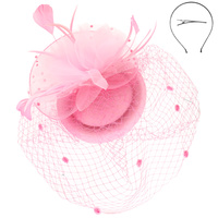 FLORAL FEATHERED ROUND PILLBOX FASCINATOR