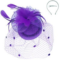 FLORAL FEATHERED ROUND PILLBOX FASCINATOR