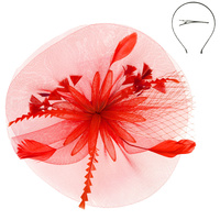 FLORAL FEATHERED VEIL MESH FASCINATOR