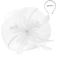 FLORAL FEATHERED VEIL MESH FASCINATOR