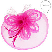 FLORAL FEATHER LOOPY BOW MESH FASCINATOR