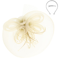 FLORAL FEATHER LOOPY BOW MESH FASCINATOR