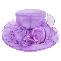 MEDIUM BRIM ORGANZA HAT WITH ROSE CLUSTER