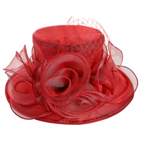 MEDIUM BRIM ORGANZA HAT WITH ROSE CLUSTER