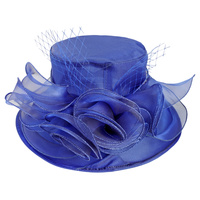 MEDIUM BRIM ORGANZA HAT WITH ROSE CLUSTER