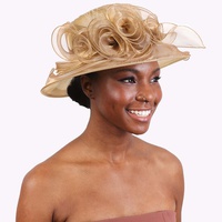 MEDIUM BRIM ORGANZA HAT WITH ROSE CLUSTER