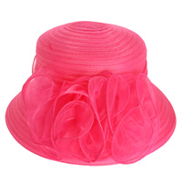 WIDE DOWN BRIM ORGANZA HAT WITH PLEATED SHEER FLORAL RIBBON