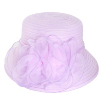 WIDE DOWN BRIM ORGANZA HAT WITH PLEATED SHEER FLORAL RIBBON