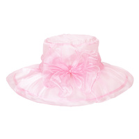 PINK ELEGANT DRESSY HAT WITH ROSE CENTER PIECE