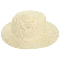 DRESSY WIDE FLAT BRIM PATTERNED WOVEN STRAW HAT