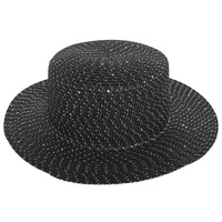 DRESSY WIDE FLAT BRIM PATTERNED WOVEN STRAW HAT