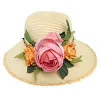 FASHION DOWN BRIM FLOWER PAPER BRAID SUN HAT