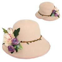 FASHION DOWN BRIM FLOWER PAPER BRAID SUN HAT