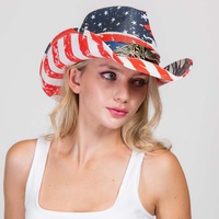 PATRIOTIC WESTERN USA FLAG PAPER BRAID COWBOY HAT