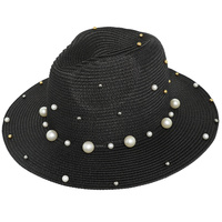 WESTERN FLAT BRIM STRAW PEARL SUN HAT