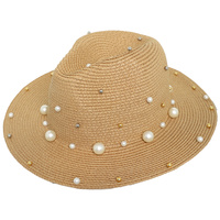 WESTERN FLAT BRIM STRAW PEARL SUN HAT