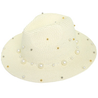 WESTERN FLAT BRIM STRAW PEARL SUN HAT