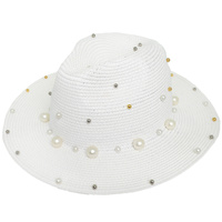 WESTERN FLAT BRIM STRAW PEARL SUN HAT