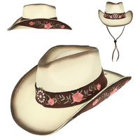 FASHION WESTERN FLORAL STRAW COWBOY HAT