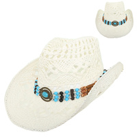 WESTERN HOLLOW CUT STRAW COWBOY HAT