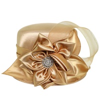 JEWELED FLOWER BOW SATIN BRAID HAT