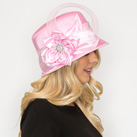 JEWELED FLOWER BOW SATIN BRAID HAT