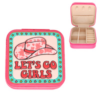 WESTERN "LET'S GO GIRLS" TOOLED LEATHER JEWELRY BOX