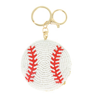 GAME DAY BASEBALL SEED BEAD EMBROIDERED KEYCHAIN