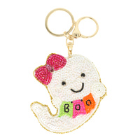 GHOST "BOO" SEQUIN EMBROIDERED KEYCHAIN