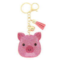 CUTE PINK PIG JEWELED KEYCHAIN