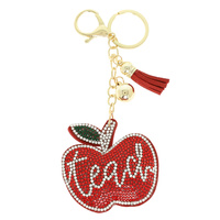 TEACH RED APPLE JEWELED KEYCHAIN