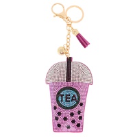 BOBA BUBBLE  TEA FRINGE JINGLE CHARM KEYCHAIN