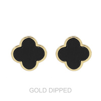 GOLD DIPPED QUATREFOIL GEMSTONE STUD EARRINGS