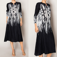 MONOCHROME PRINT A-LINE PLEATED MIDI DRESS