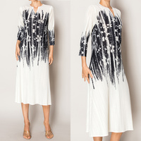 MONOCHROME PRINT A-LINE PLEATED MIDI DRESS