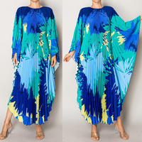 VIBRANT ABSTRACT PLEATED CAFTAN STYLE DRESS