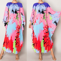 VIBRANT ABSTRACT PLEATED CAFTAN STYLE DRESS