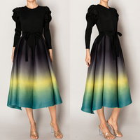 GRADIENT PLEATED LONG-SLEEVE MIDI DRESS