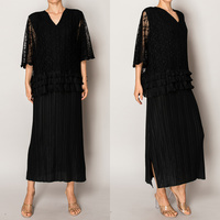 MID SLEEVE WAIST-DEFINED RUFFLE MAXI DRESS