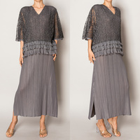 MID SLEEVE WAIST-DEFINED RUFFLE MAXI DRESS