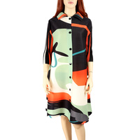 ABSTRACT PRINT PLEATED LAPEL SHIRTDRESS