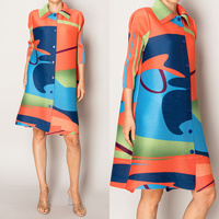 ABSTRACT PRINT PLEATED LAPEL SHIRTDRESS