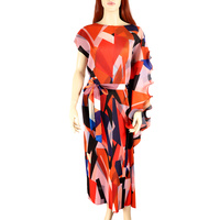 ABSTRACT COLOR BLOCK CAFTAN STYLE DRESS