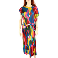 ABSTRACT COLOR BLOCK CAFTAN STYLE DRESS