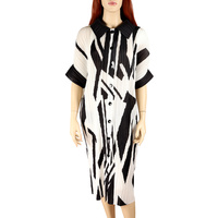 PLEATED LAPEL BUTTON-UP ABSTRACT MIDI SHIRTDRESS